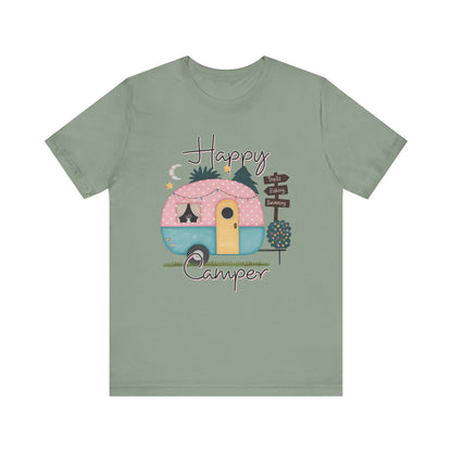 Happy Camper T-Shirt – Minimalist Retro Camper Tee for Nature Lovers