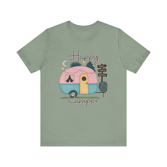 Happy Camper T-Shirt – Minimalist Retro Camper Tee for Nature Lovers