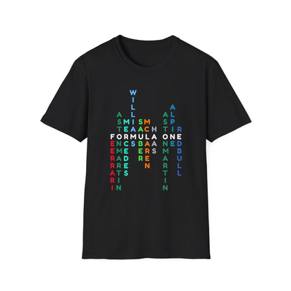 Formula 1 Team Word Art T-Shirt – Unique Grid Design for F1 Fans