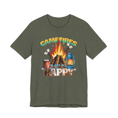 Campfires Make Me Happy T-Shirt – Funny Cozy Outdoor Tee