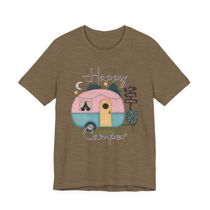 Happy Camper T-Shirt – Minimalist Retro Camper Tee for Nature Lovers