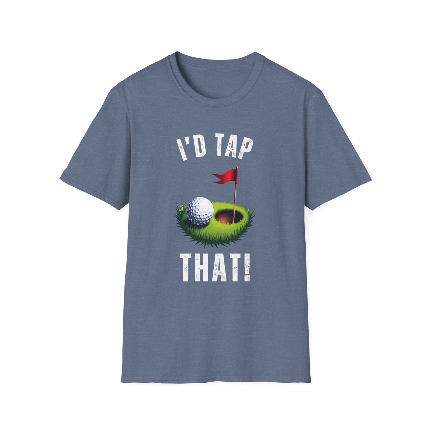 I’d Tap That Golf Tee – Funny putting pun sports graphic T‑shirt in Heather Indigo