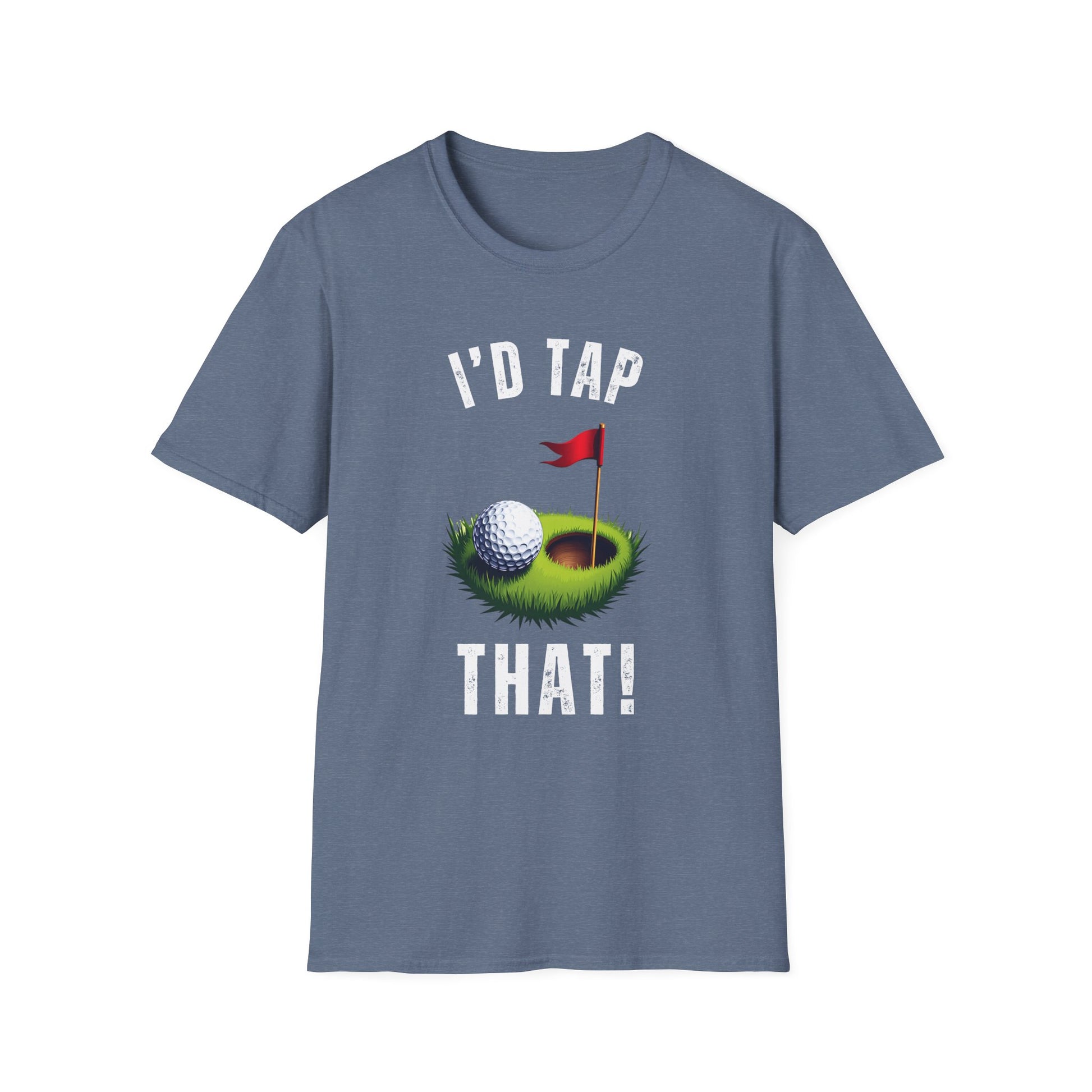 I’d Tap That Golf Tee – Funny putting pun sports graphic T‑shirt in Heather Indigo
