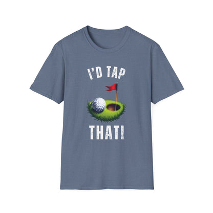 I’d Tap That Golf Tee – Funny putting pun sports graphic T‑shirt in Heather Indigo