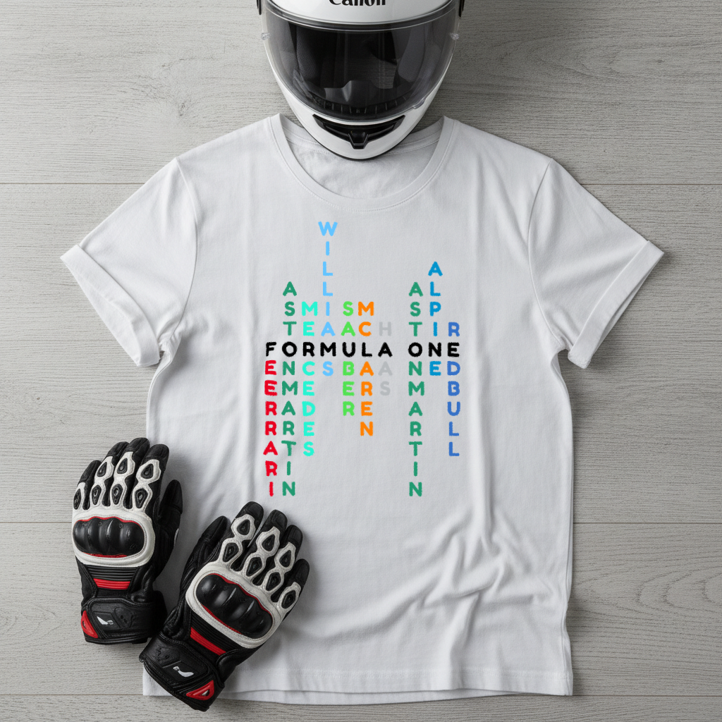 Formula 1 Teams T-Shirt – F1 Grid Word Art Racing Shirt for Motorsport Fans