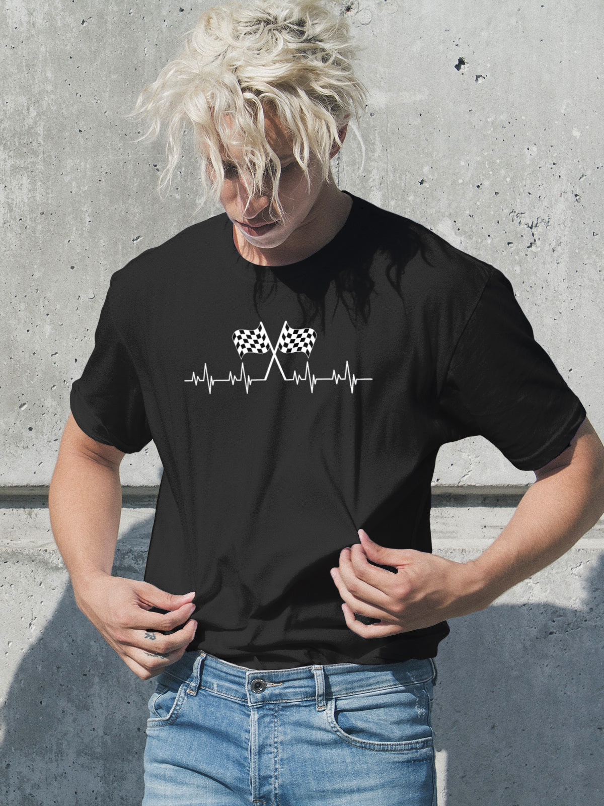 F1 Heartbeat T-Shirt – Formula 1 Racing Fan Shirt with Finish Flags 🏁