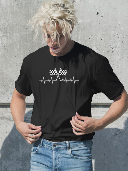 F1 Heartbeat T-Shirt – Formula 1 Racing Fan Shirt with Finish Flags 🏁